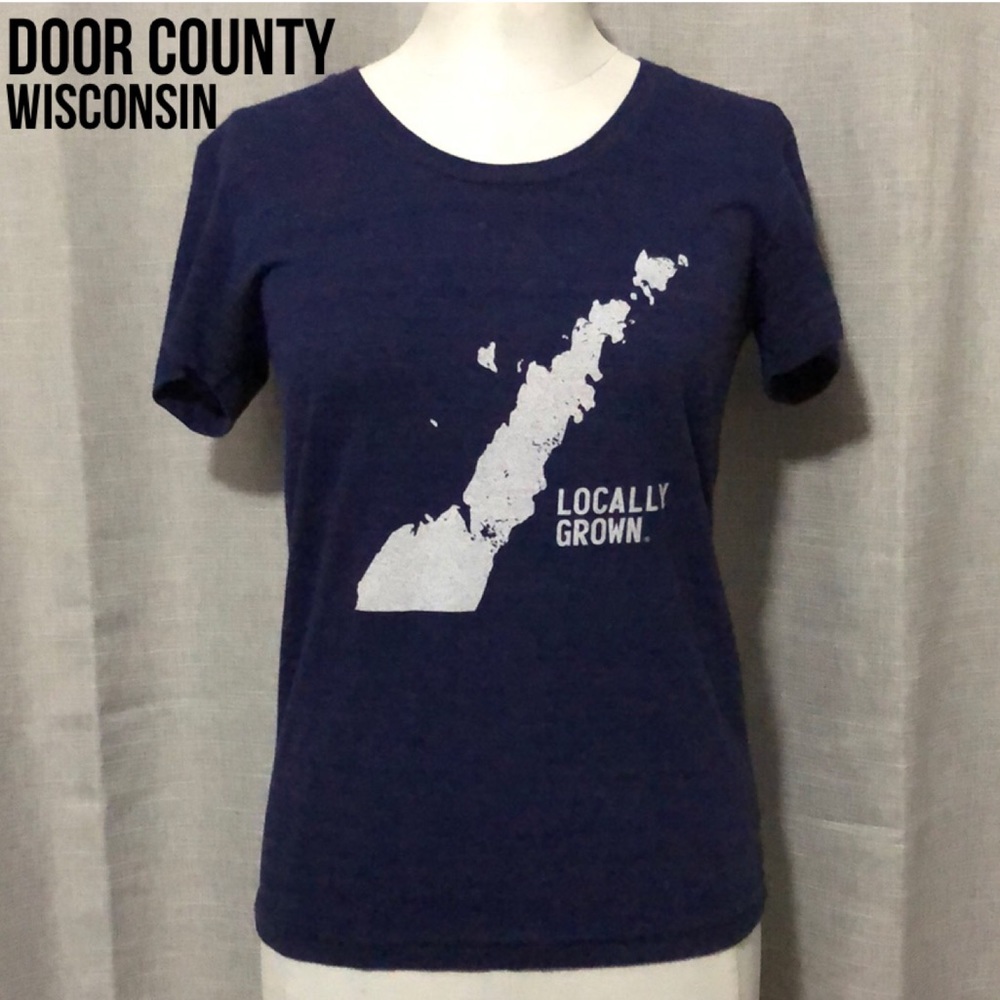 Locally Grown Clothing Co.-Short Sleeve T-Vintage Look Blue-Cotton/Poly-Door Cty